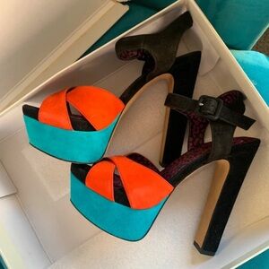 Jessica Simpson Orange and Turquoise Platform Heels